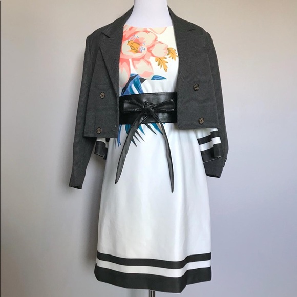 2000s neoprene geometric + floral Print dress - Picture 3 of 7